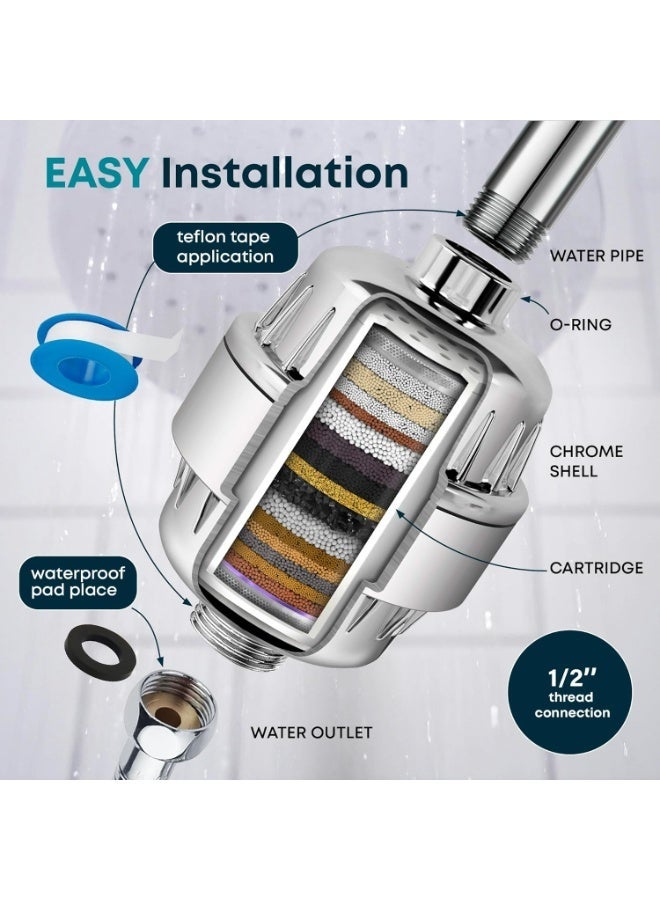 أورهايم فلتر دش من 25 مرحلة للمياه العسرة مع خرطوشة فلتر قابلة للاستبدال لإزالة الكلور والفلورايد، مطلي بالكروم المصقول - Image 3